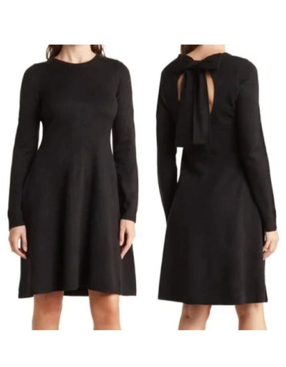 Vince Camuto Bow Back Black Long Sleeve Knit Dress Size Small